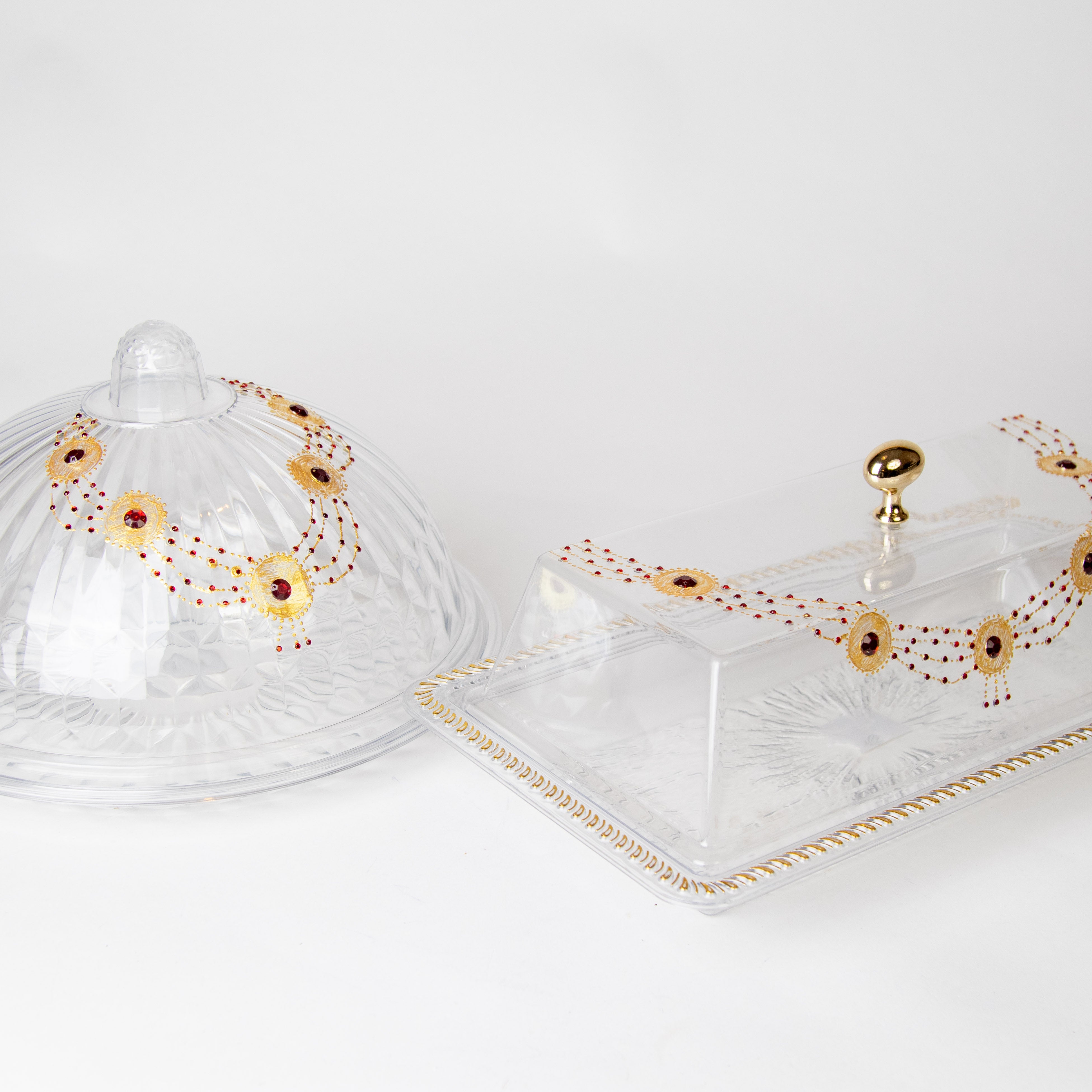 طقم ضيافة شفافة بنقشة الذهب