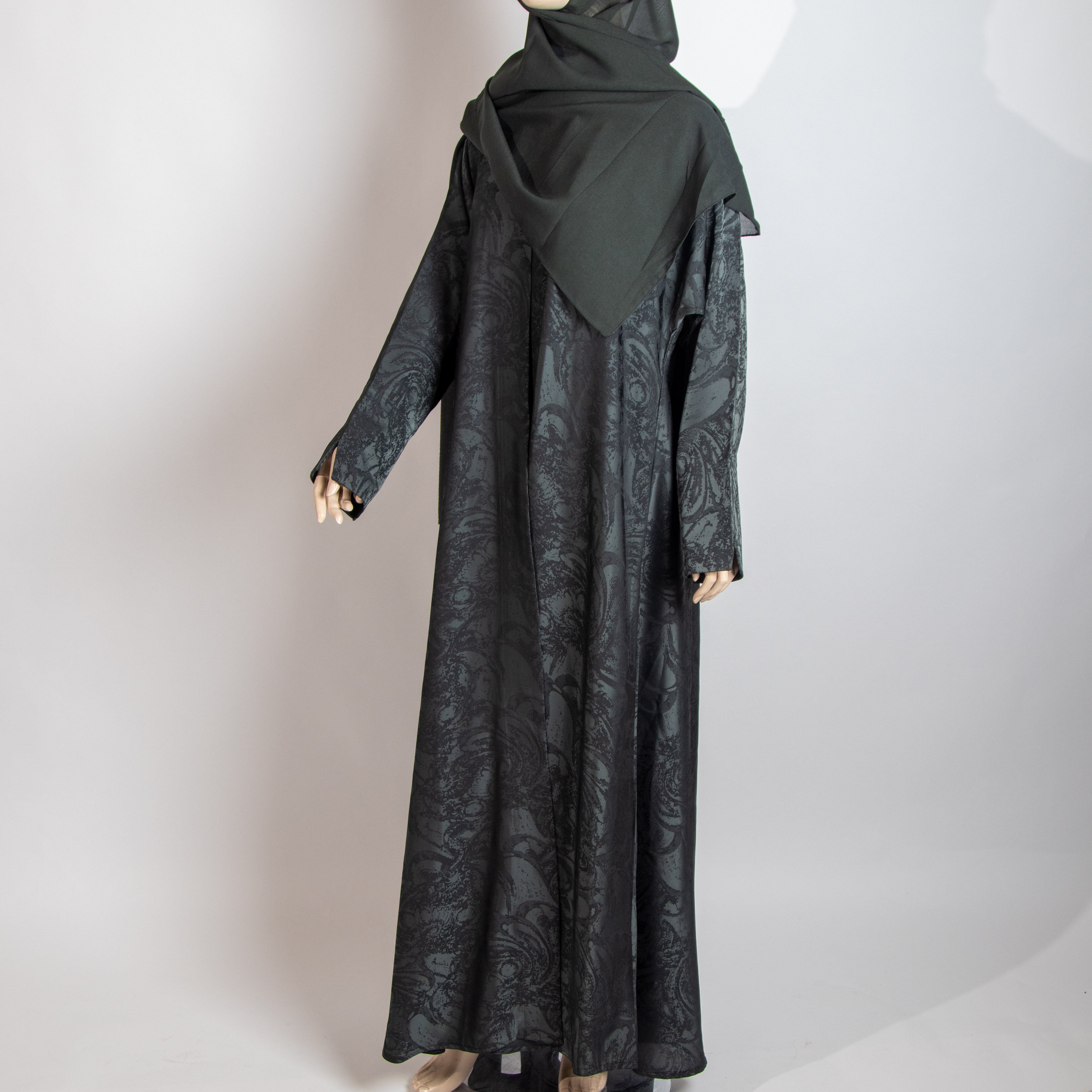 عباية وشيله منقوش زيتي