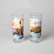 كأس زجاجي برسمة المنارة