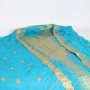 ثوب نشل فيروزي مع تطريز ذهبي