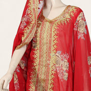 ثوب كورار أحمر مورد تطريز ذهبي