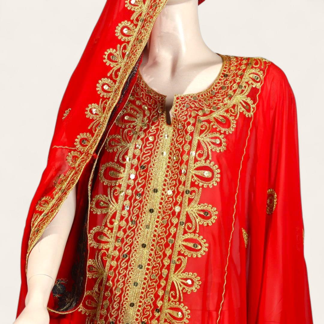 ثوب كورار أحمر مع ذهبي