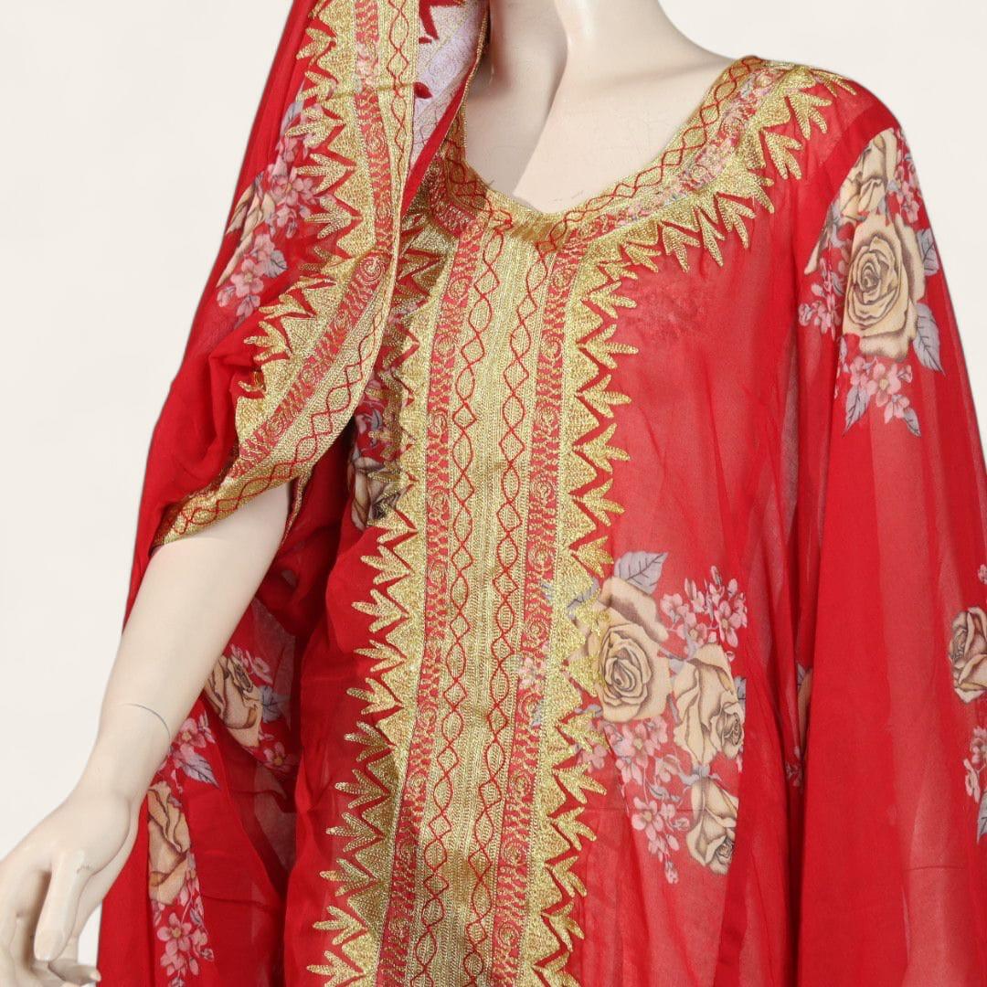 ثوب كورار أحمر مورد تطريز ذهبي