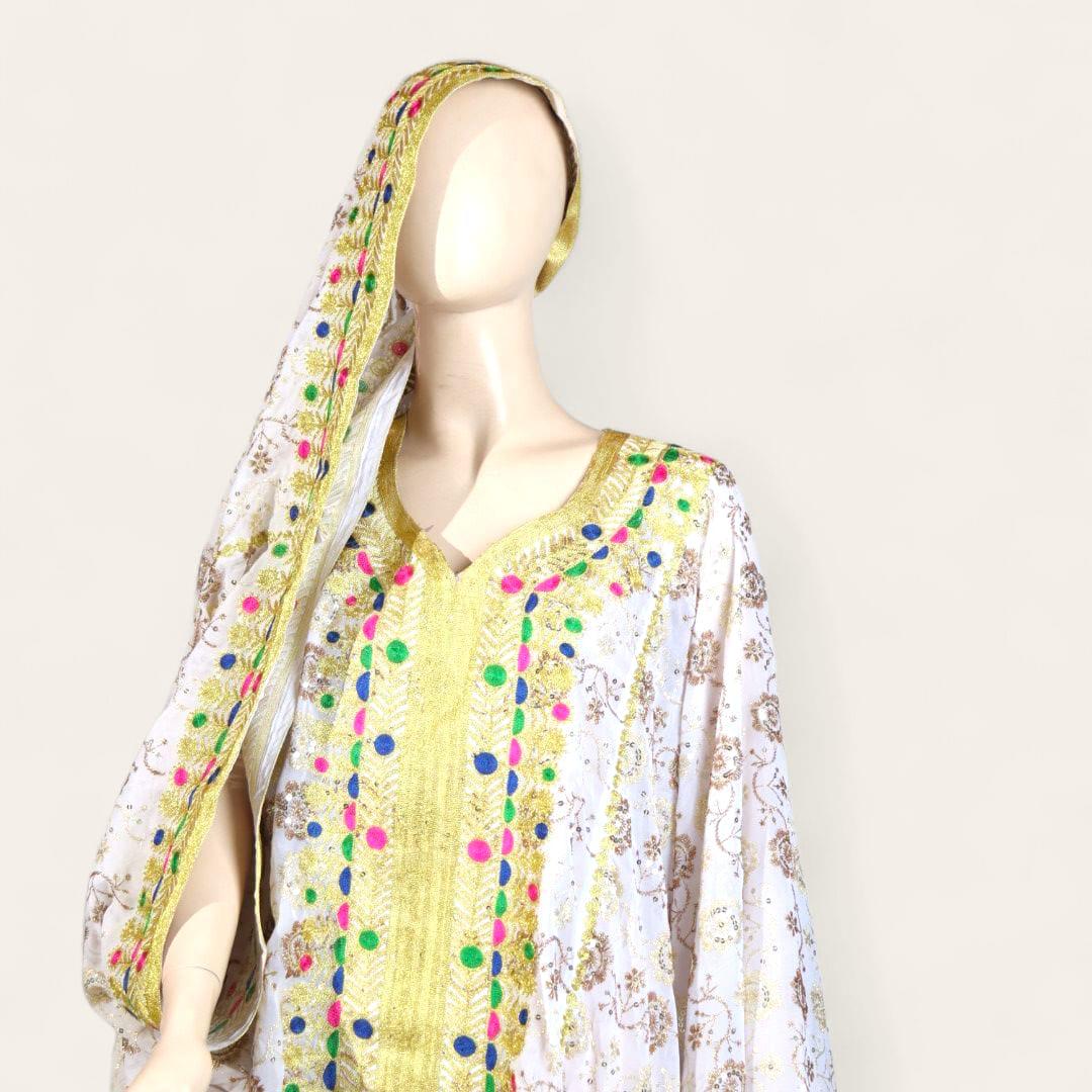 ثوب كورار زري مطرز أبيض و ذهبي