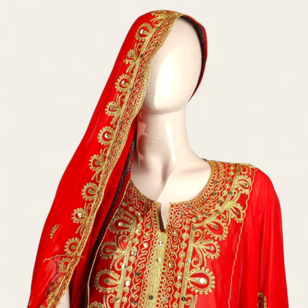 ثوب كورار أحمر مع ذهبي