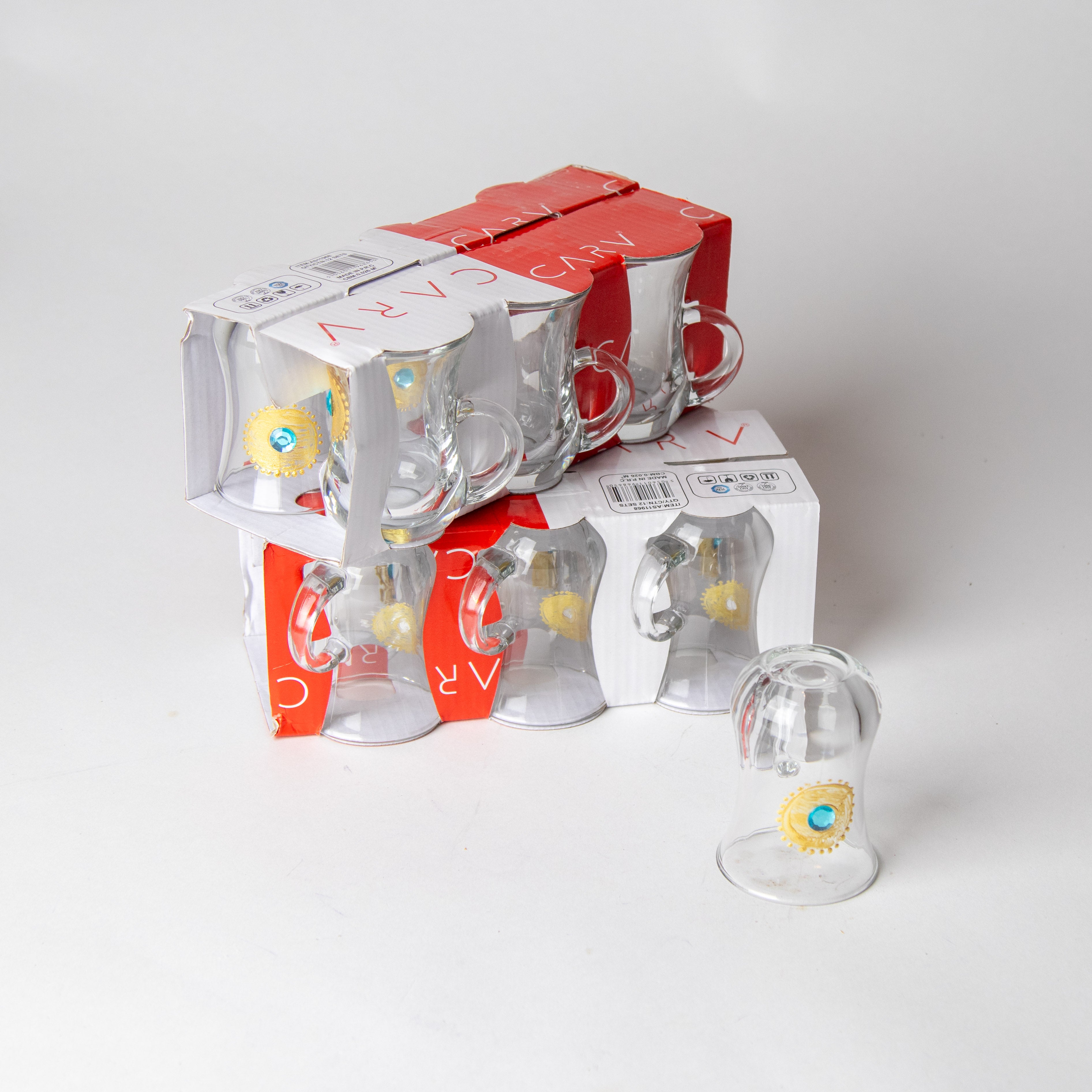 طقم ضيافة شفافة بنقشة الذهب